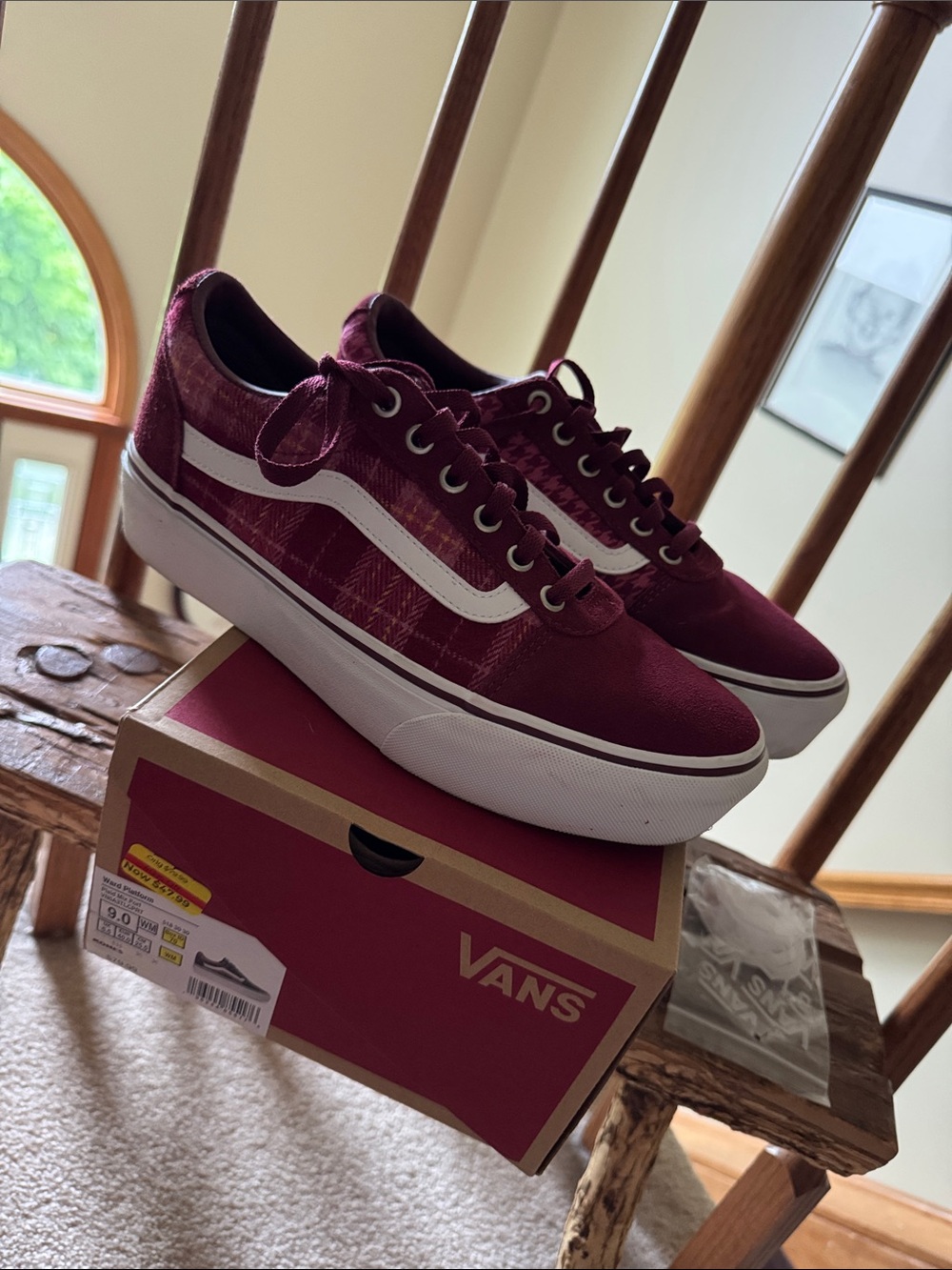 Vans Burgundy Platform Old Skool Low Top Sneakers with White Stripe